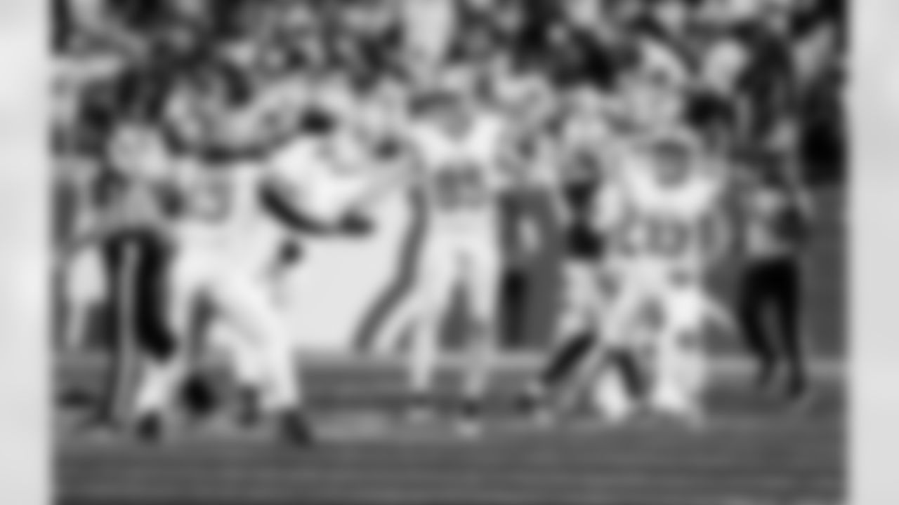 Detroit Lions linebacker Grant Stuard (15), Detroit Lions wide receiver Tom Kennedy (85), and Detroit Lions running back Sione Vaki (33) during an NFL football game against the Dallas Cowboys on Thursday, Dec. 4, 2025 in Detroit. (Jeff Nguyen/Detroit Lions via AP)