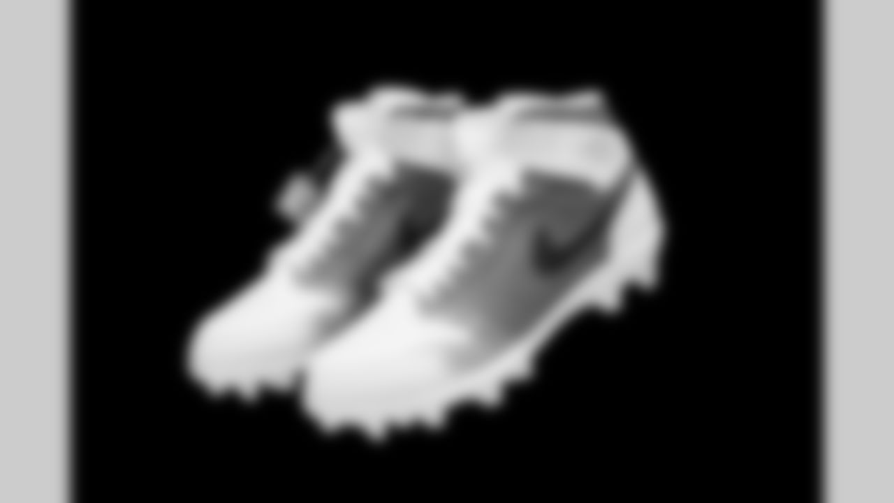 Cleats belonging to Detroit Lions offensive lineman Miles Frazier (71) photographed at the Meijer Performance Center on Nov. 12, 2025 in Allen Park, Mich. (Jeff Nguyen/Detroit Lions)