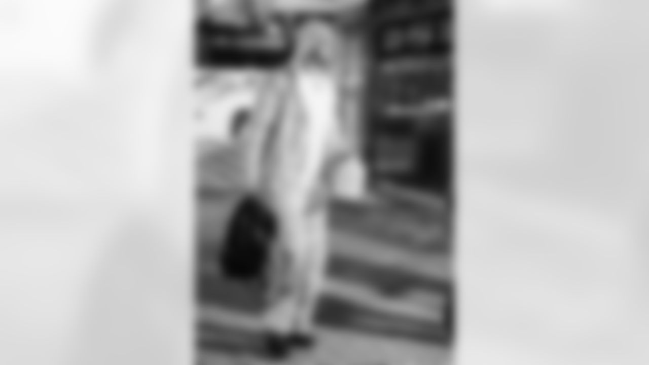 Detroit Lions edge rusher Aidan Hutchinson (97) arrives to an NFL football game against the Dallas Cowboys on Thursday, Dec. 4, 2025 in Detroit. (Jeff Nguyen/Detroit Lions via AP)