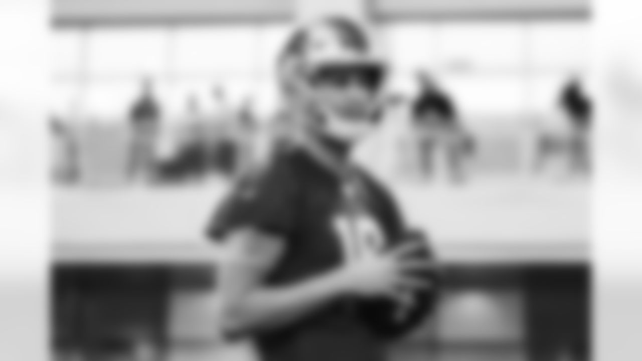 Detroit Lions quarterback Jared Goff (16) during practice at the Lions training facility in Allen Park, MI on January 18, 2024. (Josh Mandujano/Detroit Lions)