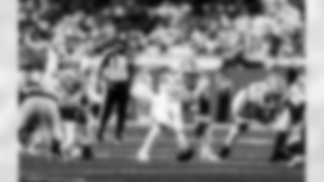 Detroit Lions offensive lineman Tate Ratledge (69), Detroit Lions quarterback Jared Goff (16), Detroit Lions offensive lineman Graham Glasgow (60), and Detroit Lions offensive lineman Miles Frazier (71) during an NFL football game against the Dallas Cowboys on Thursday, Dec. 4, 2025 in Detroit. (Jeff Nguyen/Detroit Lions via AP)