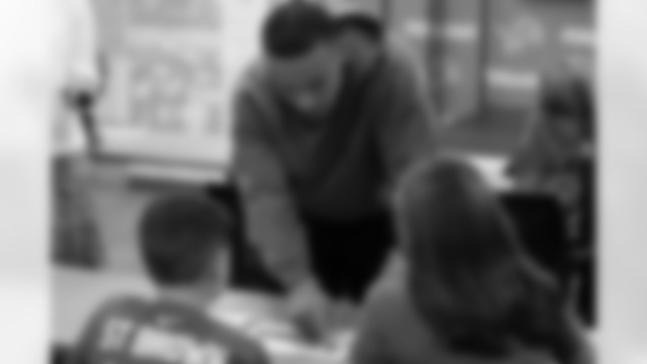 Detroit Lions wide receiver Amon-Ra St. Brown (14) meets with each design group during a shoe design competition event at the Meijer Performance Center on Sept. 27, 2025 in Allen Park, Mich. (Carl Jones II/Detroit Lions via AP)
