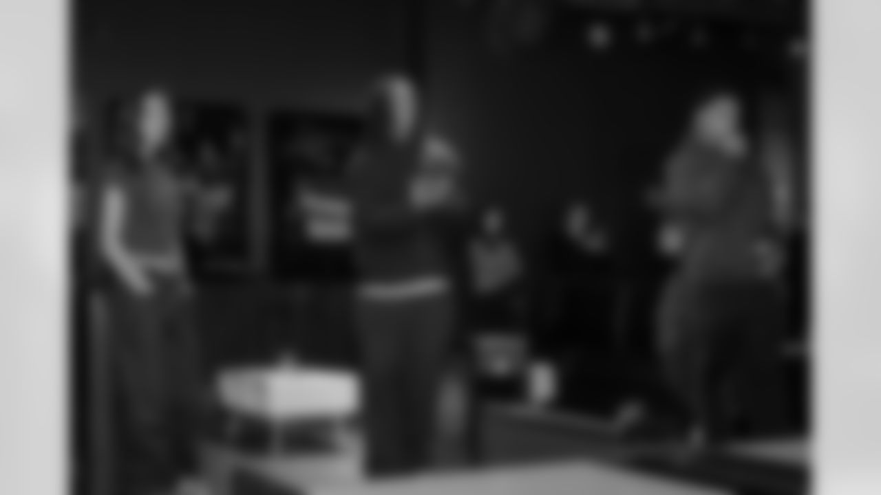 Detroit Lions running back Jahmyr Gibbs (0) and Detroit Lions running back Craig Reynolds (13) during a Strike for Literacy event at Five Iron Golf on Nov. 3, 2025 in Detroit.(Carl Jones II/Detroit Lions)