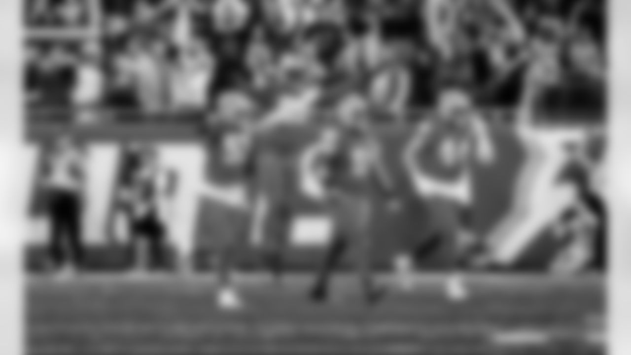 Detroit Lions linebacker Trevor Nowaske (53), Detroit Lions defensive lineman Tyrus Wheat (99), Detroit Lions defensive lineman Roy Lopez (51), and Detroit Lions linebacker Malcolm Rodriguez (44) during an NFL football game against the Pittsburgh Steelers on Sunday, Dec. 21, 2025 in Detroit. (Jeff Nguyen/Detroit Lions via AP)