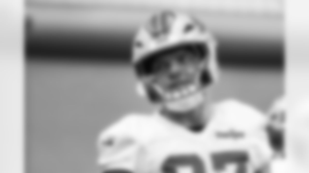 Detroit Lions edge rusher Aidan Hutchinson (97) during practice at the Meijer Performance Center on Dec. 12, 2025 in Allen Park, Mich. (Jeff Nguyen/Detroit Lions)