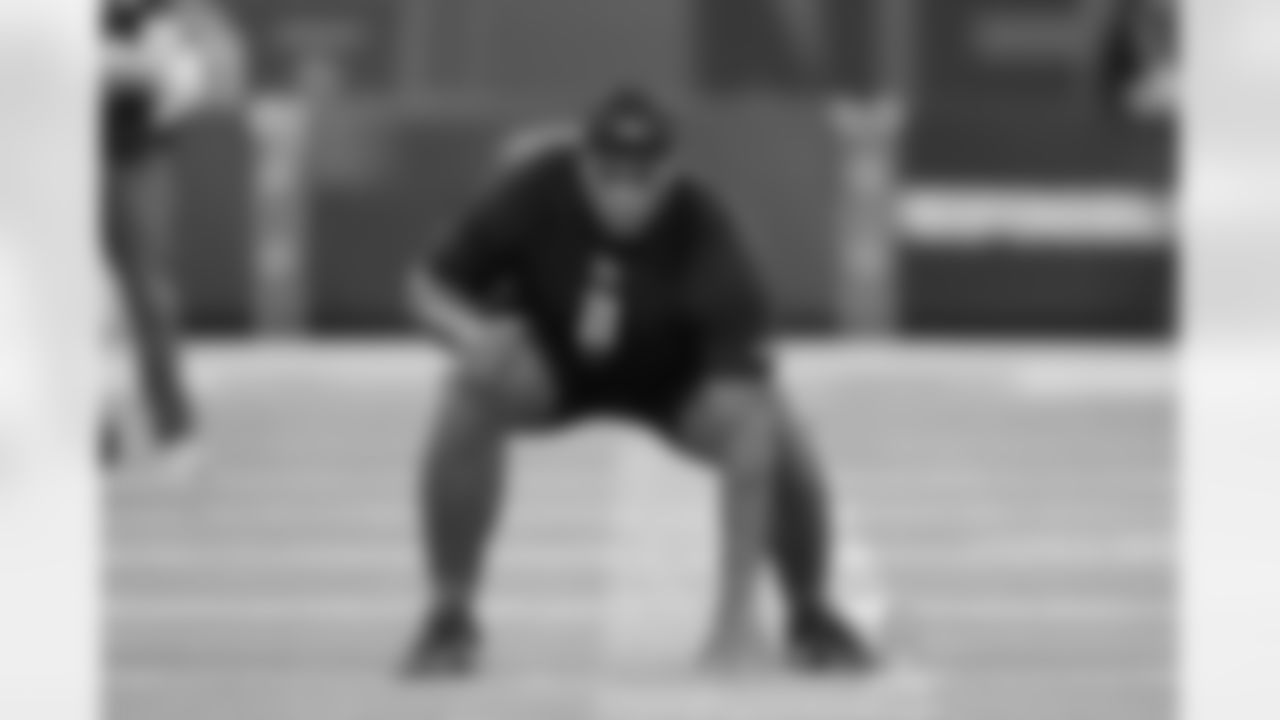 Texas offensive lineman DJ Campbell (11) runs a drill at the NFL football scouting combine in Indianapolis, Sunday, March 1, 2026. (AP Photo/Michael Conroy)