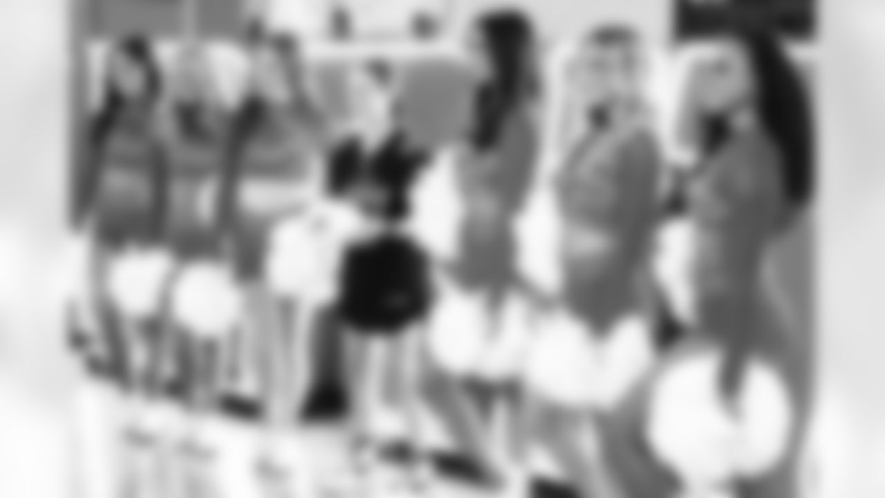 Detroit Lions Cheerleaders take photos with fans before an NFL football game against the Miami Dolphins on Saturday, Aug. 16, 2025 in Detroit. (Mike Ferdinande/Detroit Lions)
