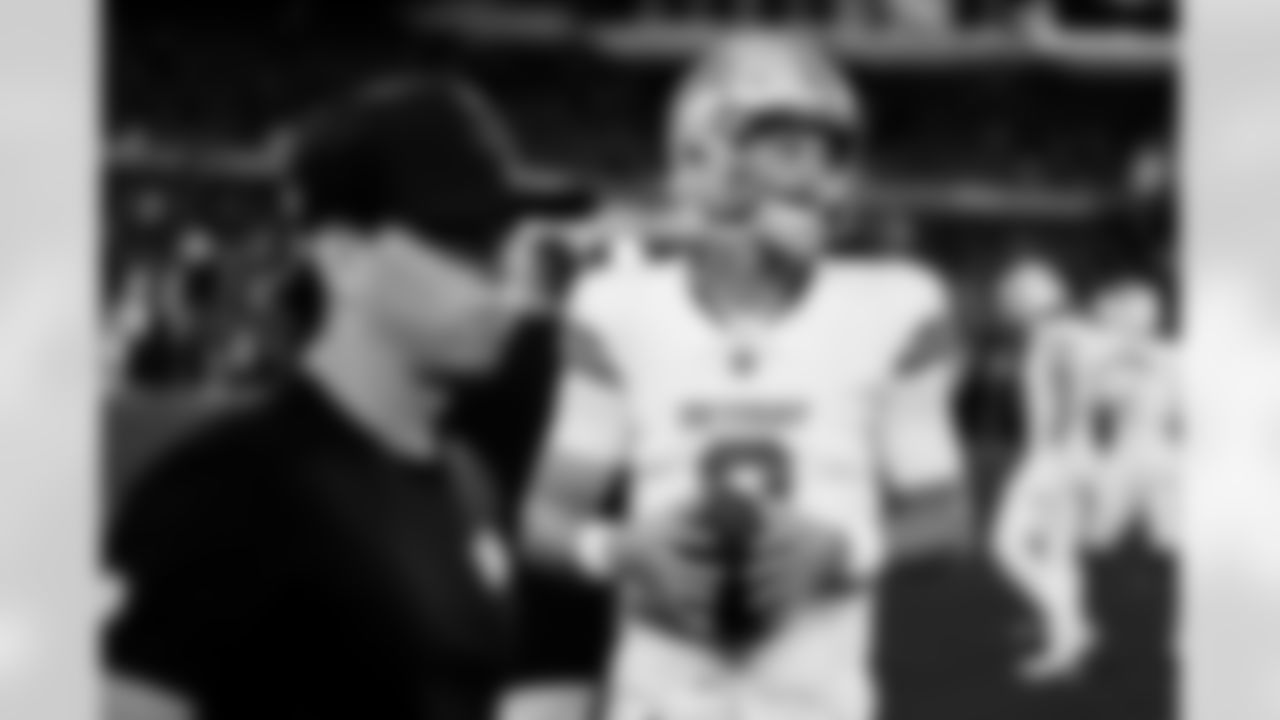 Detroit Lions quarterback Kyle Allen (8) before an NFL football game against the Baltimore Ravens on Monday, Sept. 22, 2025 in Baltimore. (Jeff Nguyen/Detroit Lions via AP)