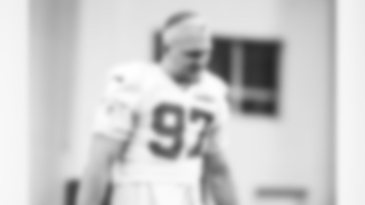 Detroit Lions edge rusher Aidan Hutchinson (97) during practice at the Meijer Performance Center on Oct. 18, 2025 in Allen Park, Mich. (Jeff Nguyen/Detroit Lions)