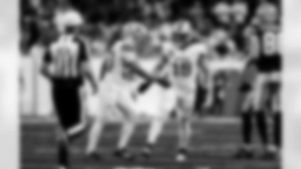 Detroit Lions cornerback Khalil Dorsey (30) and Detroit Lions linebacker Grant Stuard (15) during an NFL football game against the Dallas Cowboys on Thursday, Dec. 4, 2025 in Detroit. (Jeff Nguyen/Detroit Lions via AP)