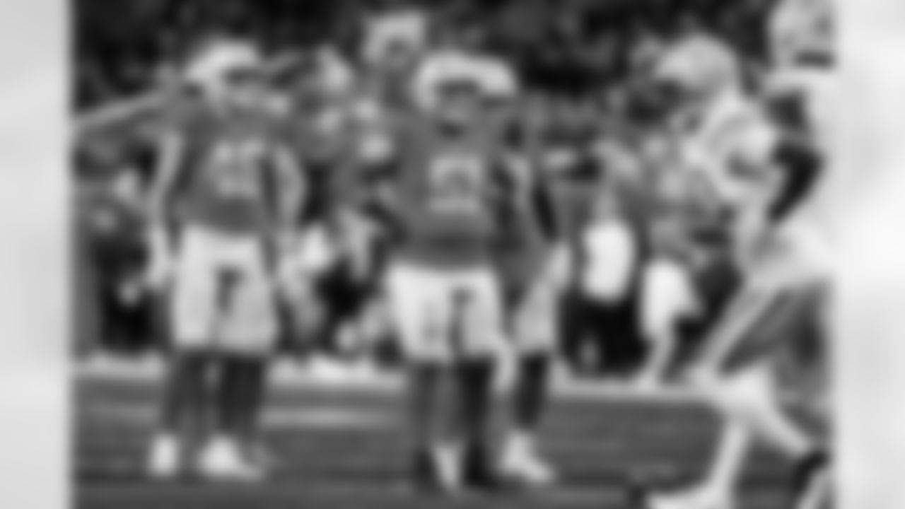 Detroit Lions linebacker Jack Campbell (46) and Detroit Lions defensive lineman Roy Lopez (51) during an NFL football game against the Green Bay Packers on Thursday, Nov. 27, 2025 in Detroit. (Jeff Nguyen/Detroit Lions via AP)