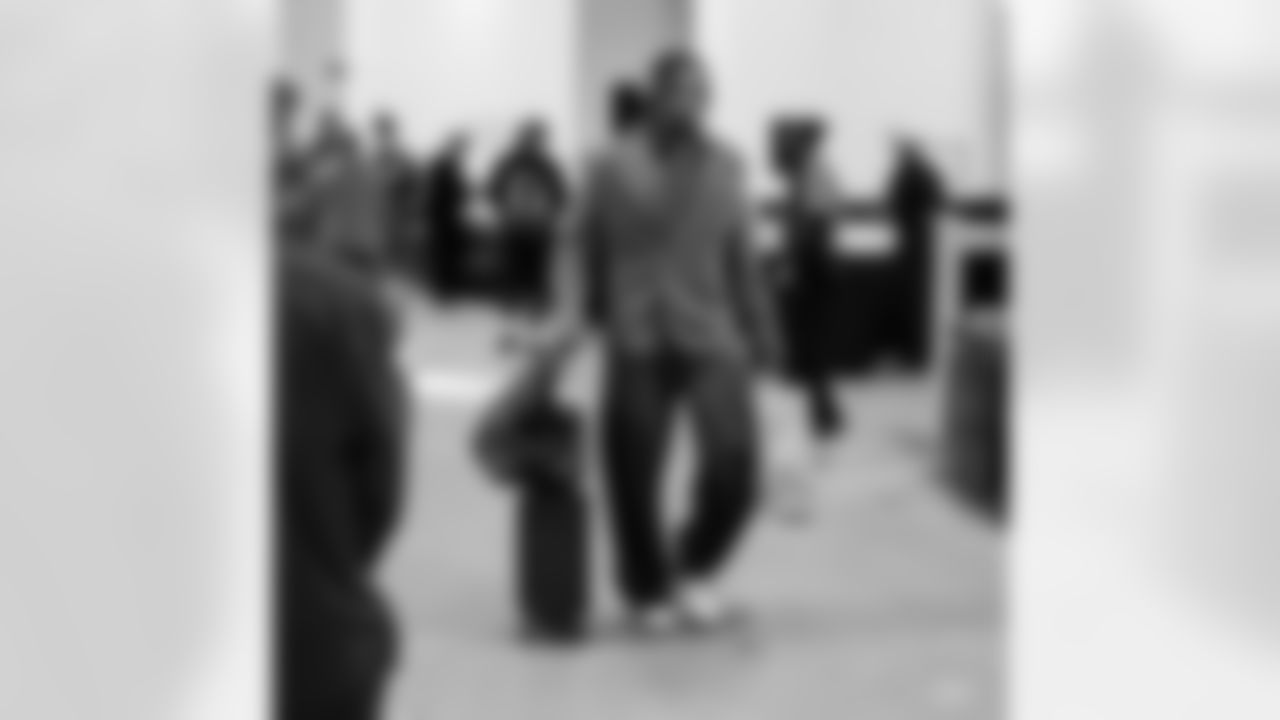 Detroit Lions edge rusher Al-Quadin Muhammad (96) arrives to an NFL football game against the Baltimore Ravens on Monday, Sept. 22, 2025 in Baltimore. (Jeff Nguyen/Detroit Lions via AP)