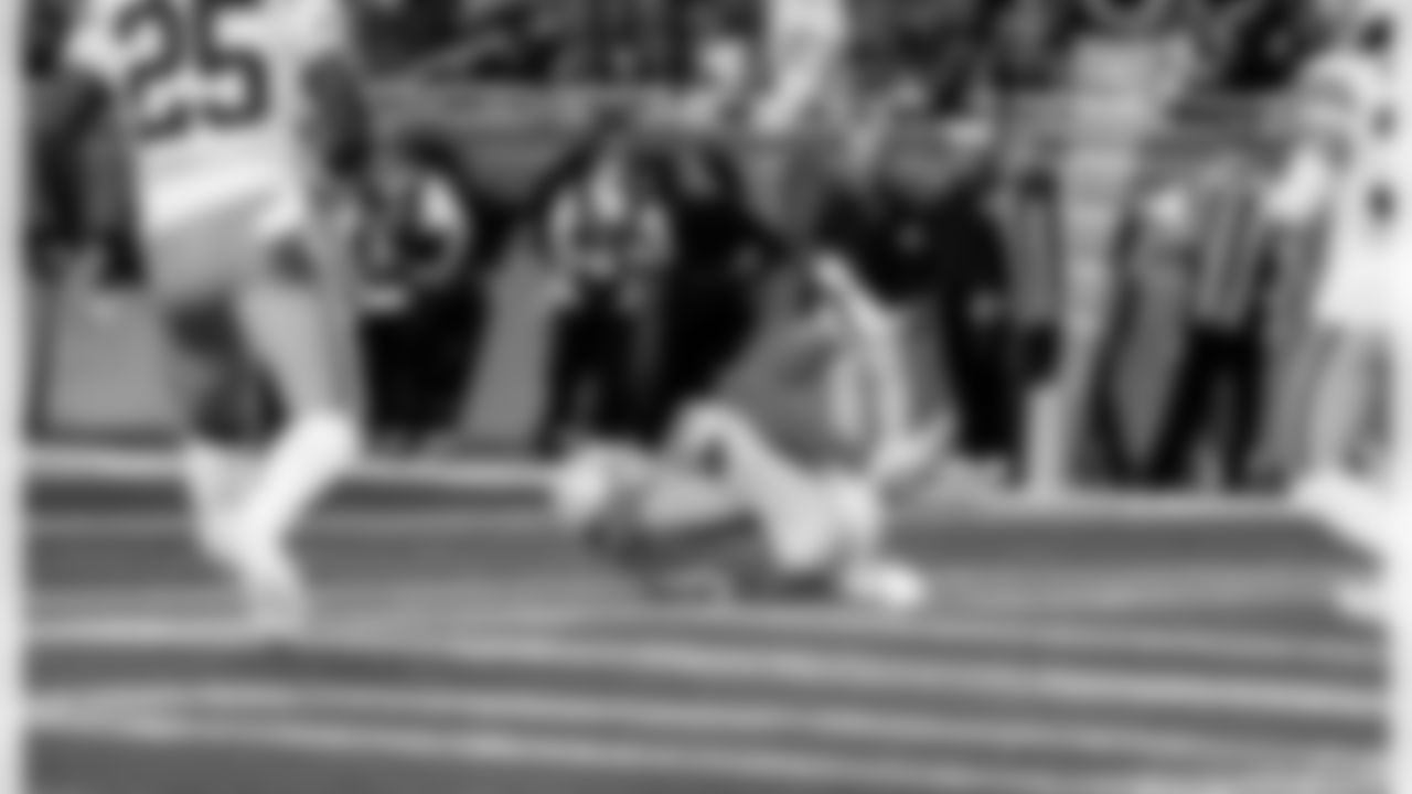 Detroit Lions wide receiver Isaac TeSlaa (18) scores a touchdown during an NFL football game against the Green Bay Packers on Thursday, Nov. 27, 2025 in Detroit. (Jeff Nguyen/Detroit Lions via AP)