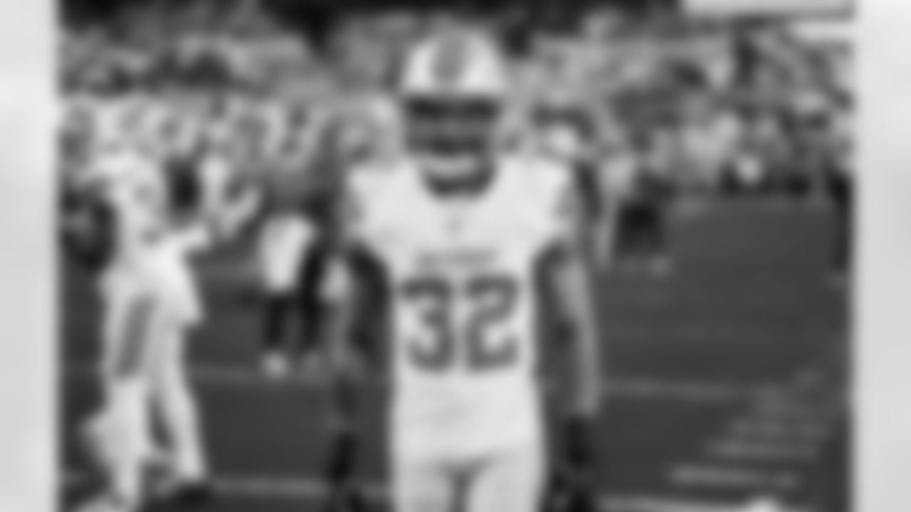 Detroit Lions defensive back Brian Branch (32) before an NFL football game against the Washington Commanders on Sunday, Nov. 9, 2025 in Landover, Md. (Jeff Nguyen/Detroit Lions via AP)