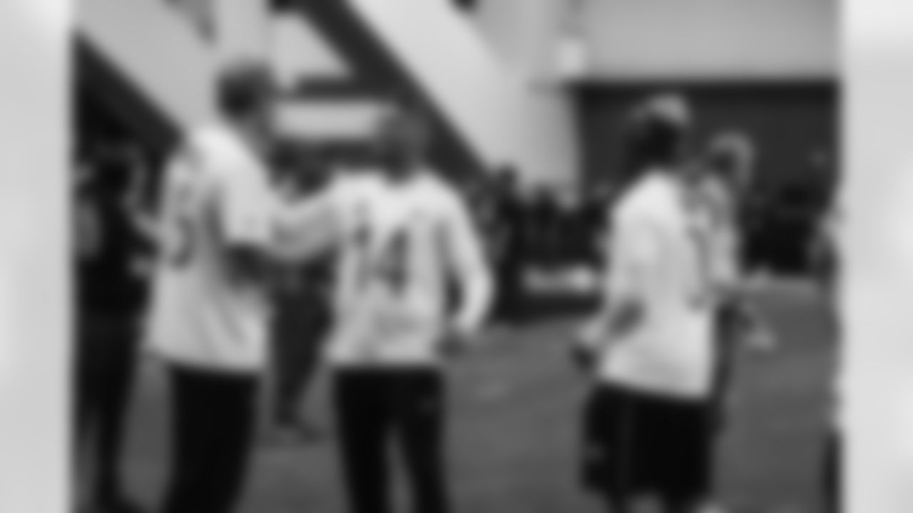 Detroit Lions linebacker Jack Campbell (46) and Detroit Lions wide receiver Amon-Ra St. Brown (14) at Pro Bowl Games practice on Feb. 1, 2026 in San Francisco, California. (Stuart Zaas/Detroit Lions)