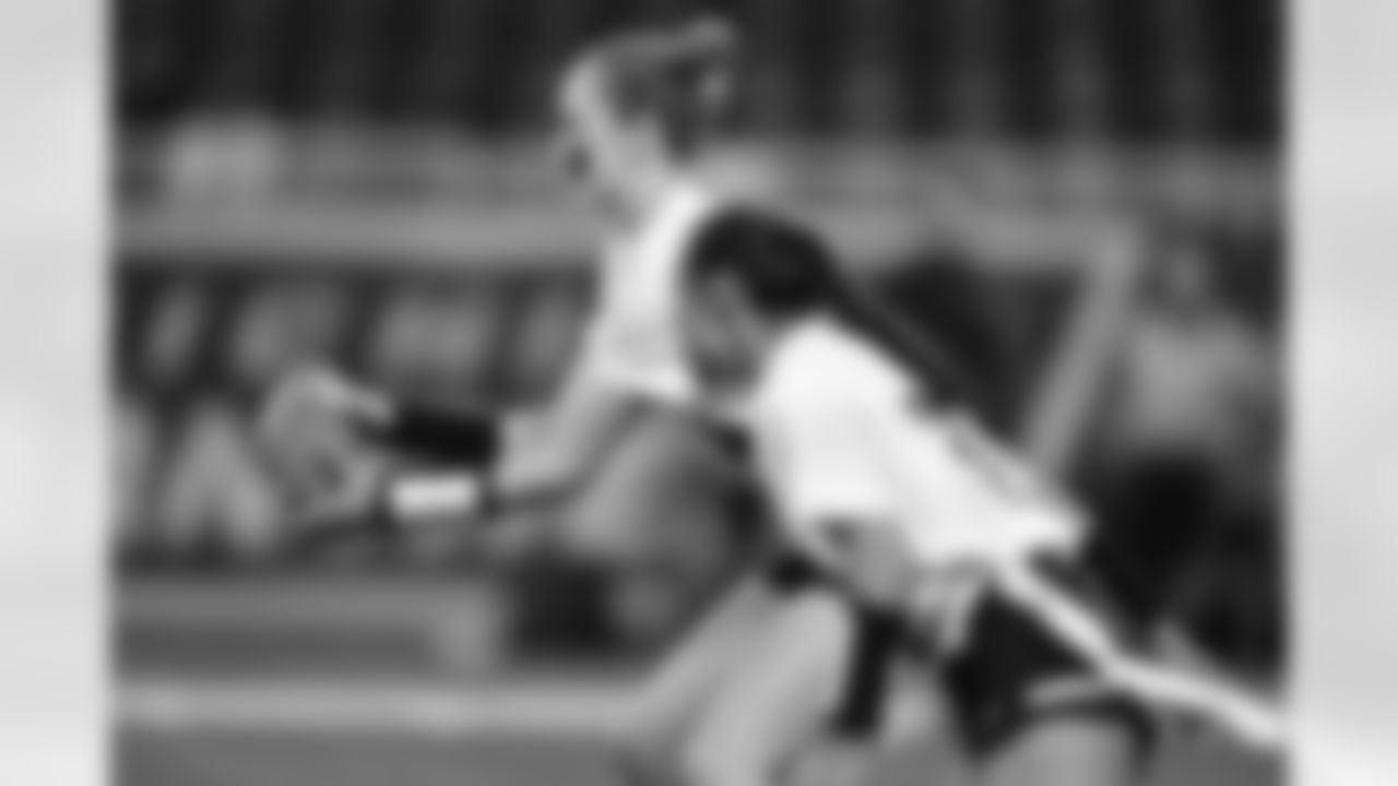 St. Joseph (#6) v Gibraltar Carlson (#7) during the Michigan Girls High School Flag Football state championship at Ford Field on June 1, 2025 in Detroit. (Carl Jones II/Detroit Lions)