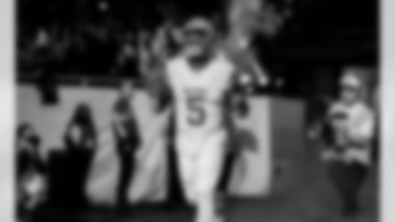 Detroit Lions running back David Montgomery (5) before an NFL football game against the Dallas Cowboys on Thursday, Dec. 4, 2025 in Detroit. (Jeff Nguyen/Detroit Lions via AP)