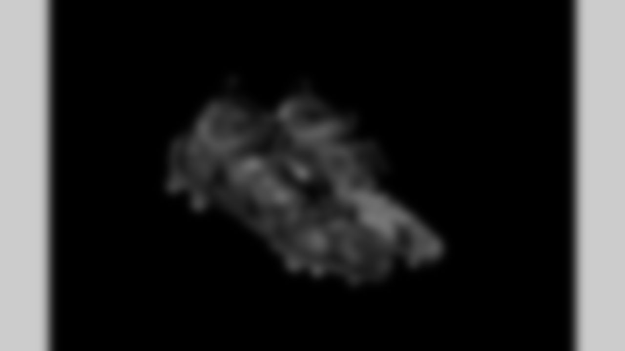 Cleats belonging to Detroit Lions wide receiver Dominic Lovett (19) photographed at the Meijer Performance Center on Nov. 12, 2025 in Allen Park, Mich. (Jeff Nguyen/Detroit Lions)