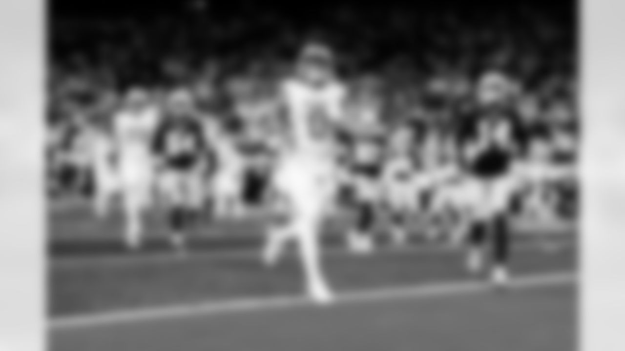 Detroit Lions running back Jahmyr Gibbs (0) scores touchdown during an NFL football game against the Dallas Cowboys on Thursday, Dec. 4, 2025 in Detroit. (Jeff Nguyen/Detroit Lions via AP)