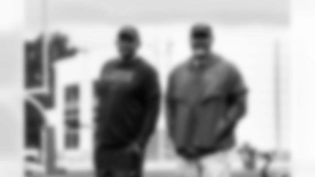 Detroit Lions Assistant General Manager Ray Agnew and Detroit Lions General Manager and Executive Vice President Brad Holmes during OTAs at the Meijer Performance Center on May 28, 2025 in Allen Park, Mich. (Jeff Nguyen/Detroit Lions)