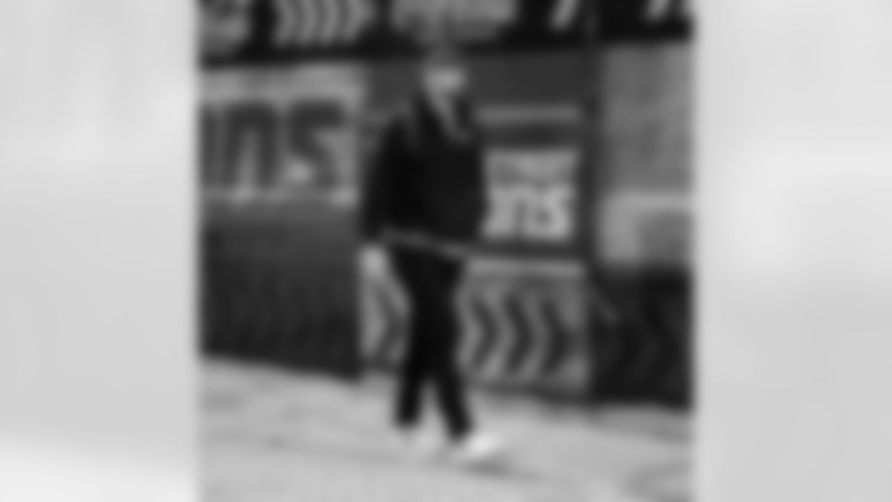 Detroit Lions tackle Dan Skipper (70) arrives to an NFL football game against the Dallas Cowboys on Thursday, Dec. 4, 2025 in Detroit. (Jeff Nguyen/Detroit Lions via AP)