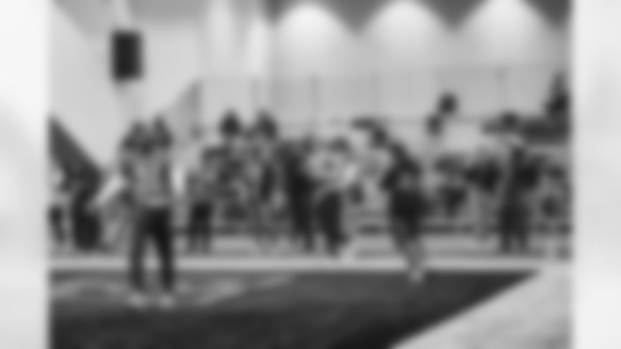 Detroit Lions quarterback Jared Goff (16) catches a touchdown pass at Pro Bowl Games practice on Feb. 2, 2026 in San Francisco, California. (Stuart Zaas/Detroit Lions)