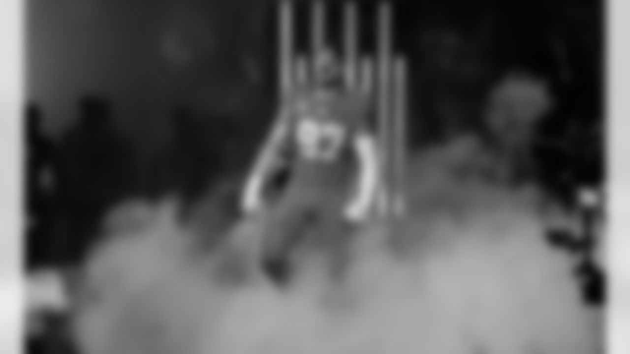 Detroit Lions edge rusher Aidan Hutchinson (97) before an NFL football game against the Cleveland Browns on Sunday, Sept. 28, 2025 in Detroit. (Jeff Nguyen/Detroit Lions via AP)