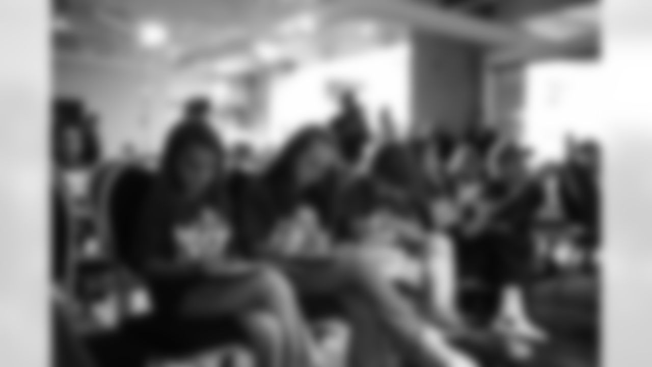 Students from Allendale Evergreen Elementary at the UMCU Junior Broadcast station during the One Pride Literacy Fest at Ford Field on Oct. 28, 2025 in Detroit. (Steven Stark/Detroit Lions)