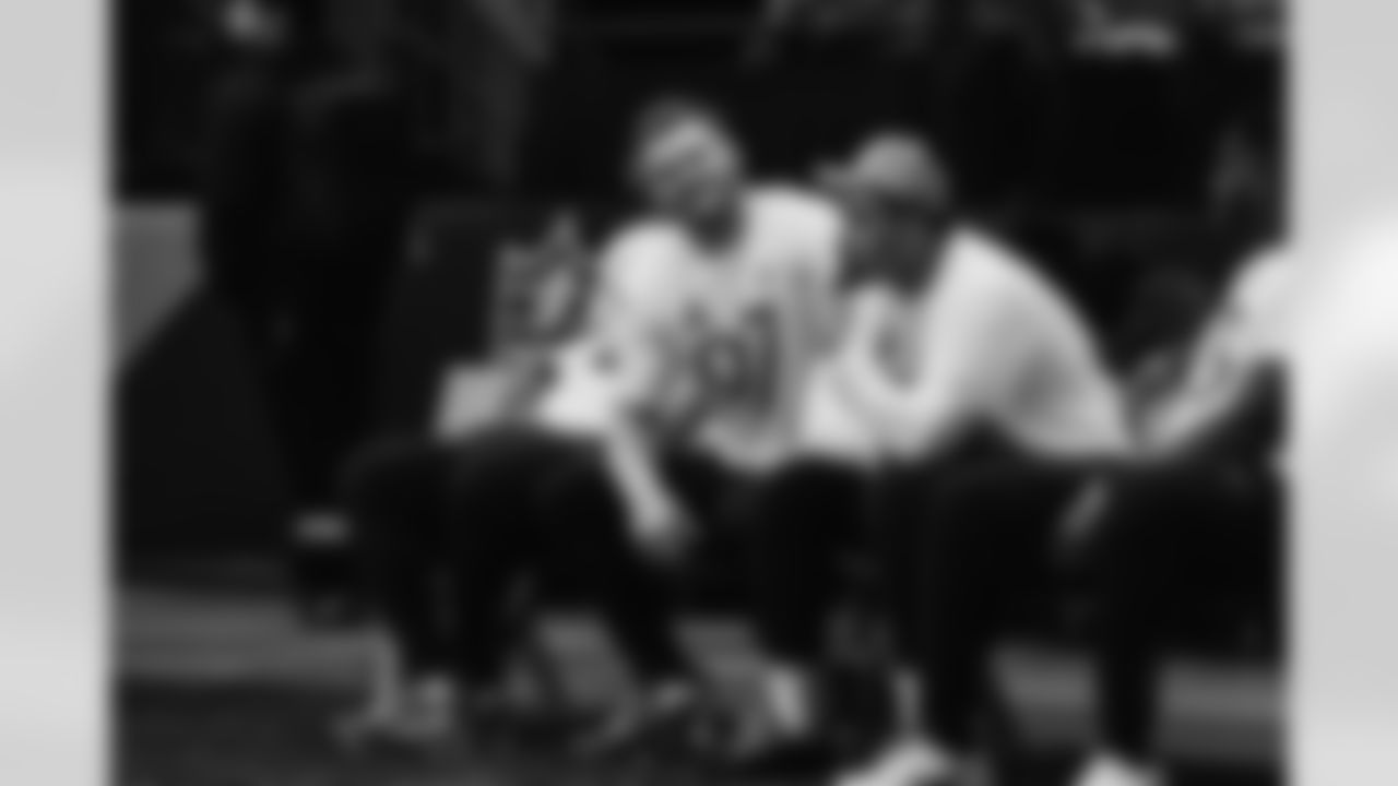 Detroit Lions edge rusher Aidan Hutchinson (97) and Detroit Lions tackle Penei Sewell (58) at Pro Bowl Games practice on Feb. 1, 2026 in San Francisco, California. (Stuart Zaas/Detroit Lions)