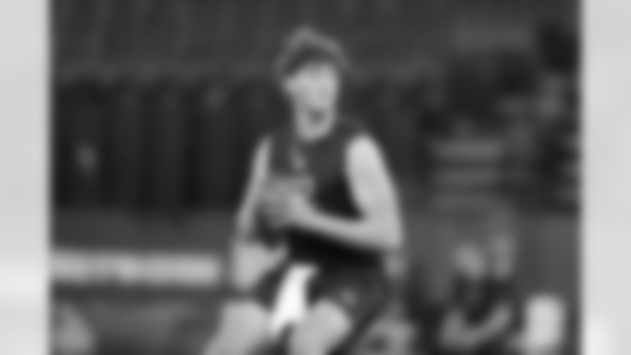 Penn State quarterback Drew Allar (02) warms up at the NFL football scouting combine in Indianapolis, Saturday, Feb. 28, 2026. (AP Photo/Michael Conroy)