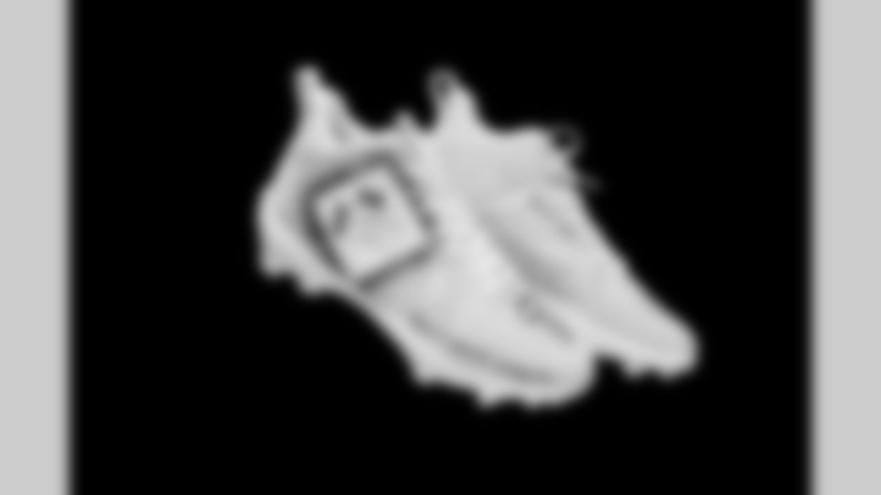 Cleats belonging to Detroit Lions guard Kayode Awosika (74) photographed at the Meijer Performance Center on Nov. 12, 2025 in Allen Park, Mich. (Jeff Nguyen/Detroit Lions)