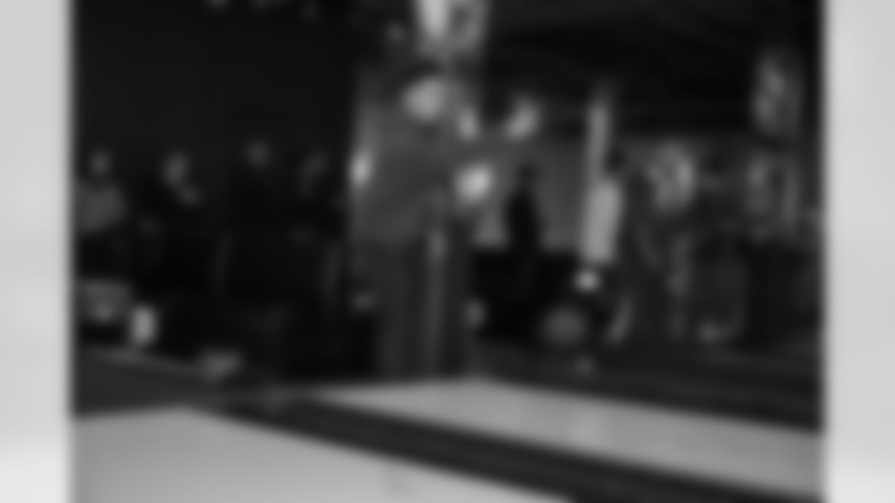 Detroit Lions running back Craig Reynolds (13) and Detroit Lions wide receiver Amon-Ra St. Brown (14) during a Strike for Literacy event at Five Iron Golf on Nov. 3, 2025 in Detroit.(Carl Jones II/Detroit Lions)