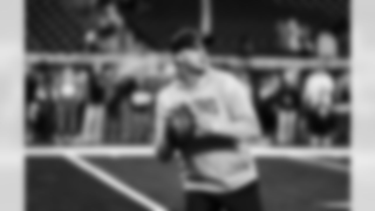 Detroit Lions quarterback Jared Goff (16) before to an NFL football game against the New York Giants on Sunday, Nov. 23, 2025 in Detroit. (Jeff Nguyen/Detroit Lions via AP)