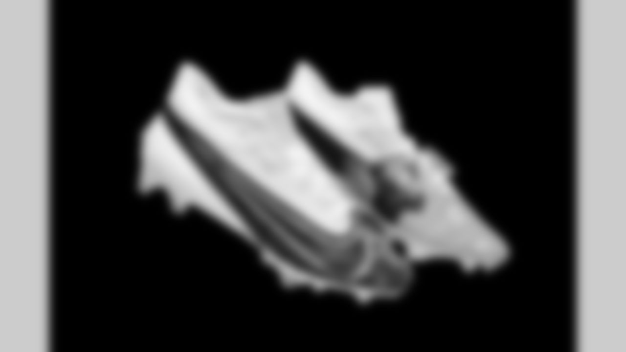 Cleats belonging to Detroit Lions linebacker Malcolm Rodriguez (44) photographed at the Meijer Performance Center on Nov. 12, 2025 in Allen Park, Mich. (Jeff Nguyen/Detroit Lions)