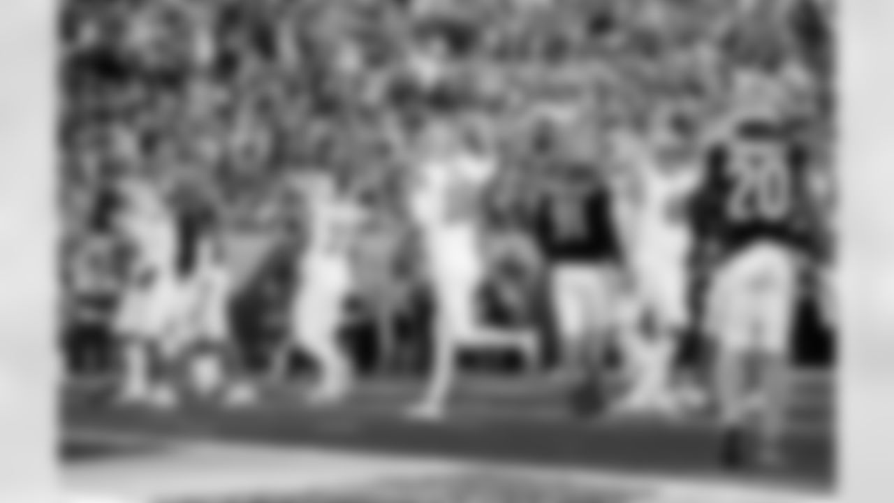 Detroit Lions quarterback Jared Goff (16) celebrates after a touchdown during an NFL football game against the Cincinnati Bengals on Sunday, Oct. 5, 2025 in Cincinnati. (Jeff Nguyen/Detroit Lions via AP)
