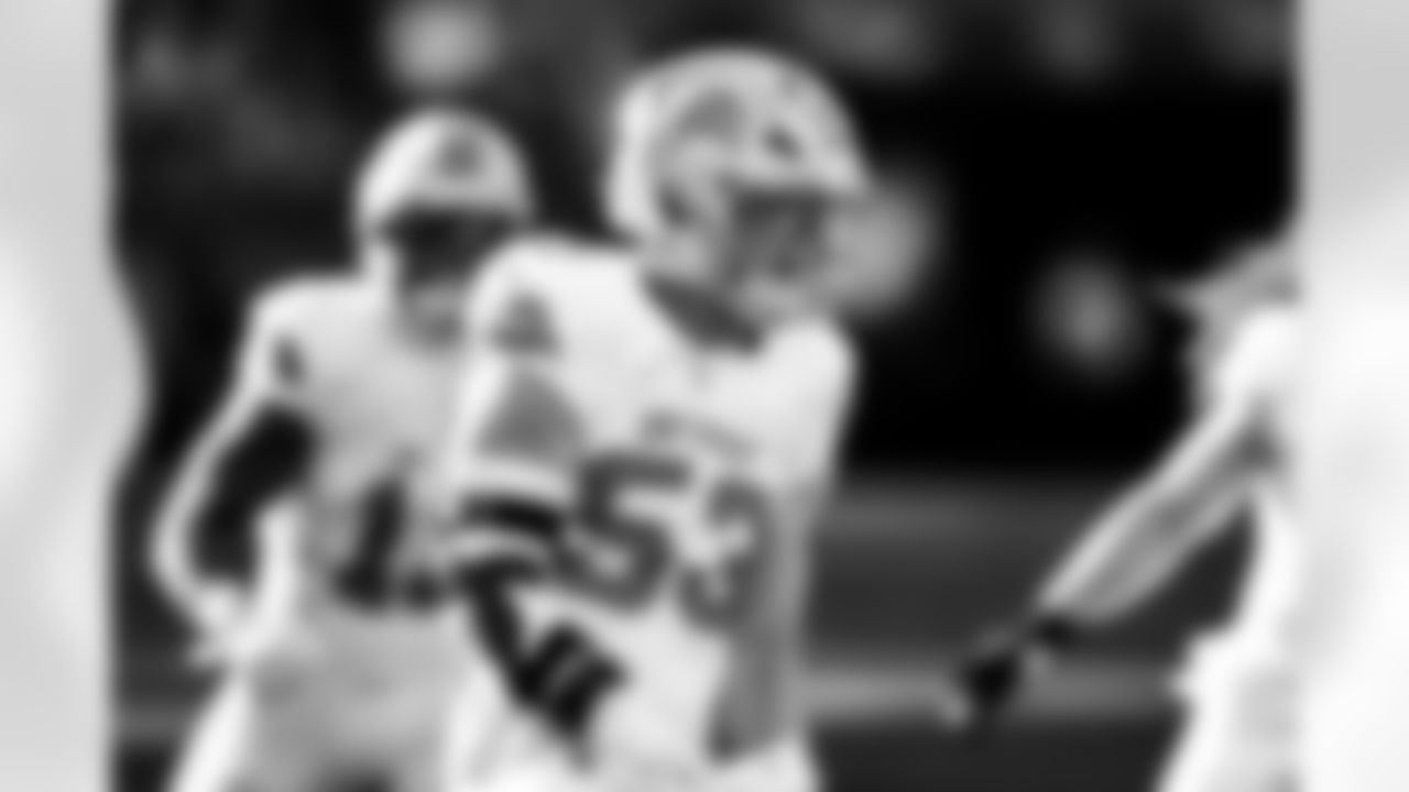 Detroit Lions linebacker Trevor Nowaske (53) during an NFL football game against the Cincinnati Bengals on Sunday, Oct. 5, 2025 in Cincinnati. (Jeff Nguyen/Detroit Lions via AP)