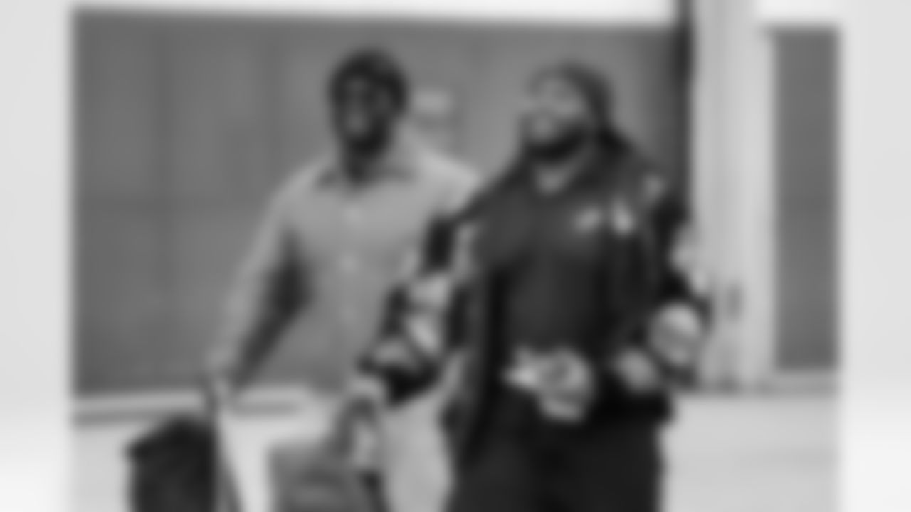 Detroit Lions defensive lineman DJ Reader (98) and Detroit Lions defensive lineman Alim McNeill (54) travel to Philadelphia on Nov. 15, 2025. (Jeff Nguyen/Detroit Lions via AP)