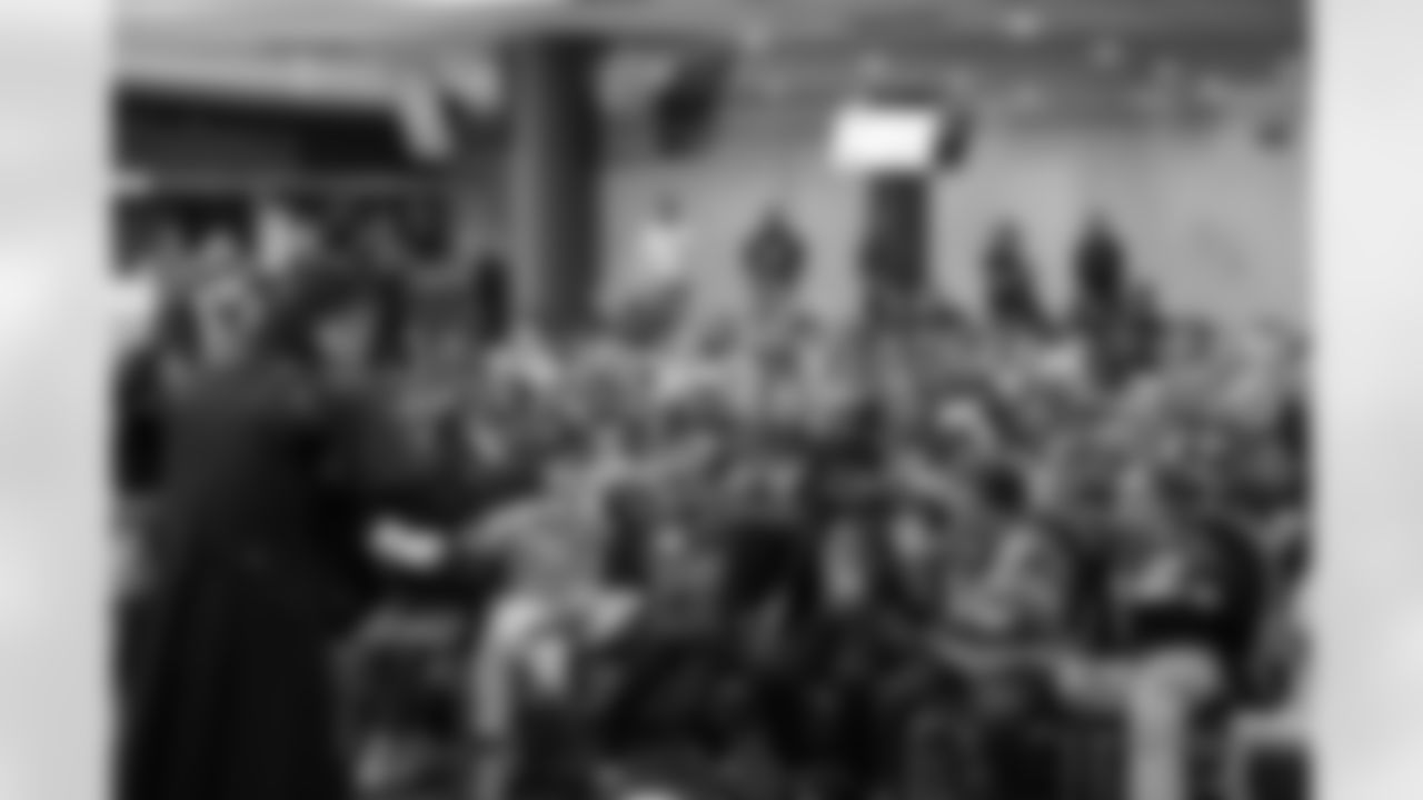 Students engaging with Author Jonathan Rand during the One Pride Literacy Fest at Ford Field on Oct. 28, 2025 in Detroit. (Steven Stark/Detroit Lions)