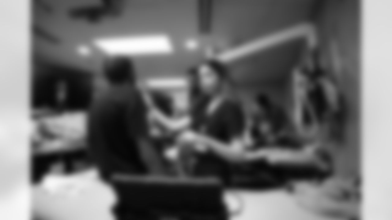 A HFH employee and a student working with ultrasounds during a Detroit Lions Academy health and wellness field trip at the Henry Ford Health campus on Feb. 27, 2026 in Detroit. (Izzy Rincon/Detroit Lions)