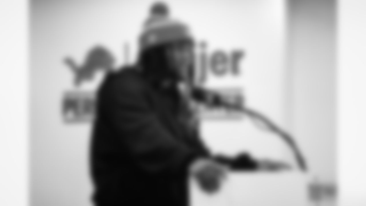 Detroit Lions defensive lineman Tyleik Williams speaks to the media during his visit to the Meijer Performance Center on April 25, 2025 in Allen Park, Mich. (Jeff Nguyen/Detroit Lions)