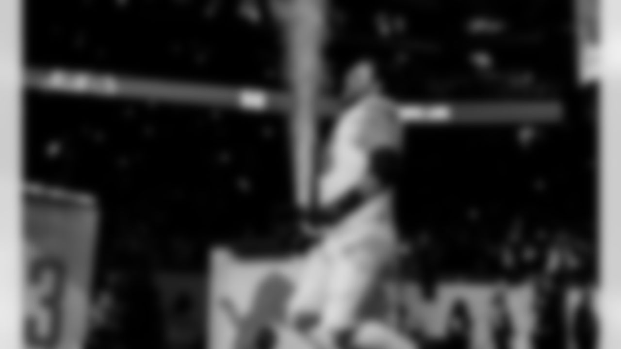 Detroit Lions tackle Taylor Decker (68) before an NFL football game against the Dallas Cowboys on Thursday, Dec. 4, 2025 in Detroit. (Jeff Nguyen/Detroit Lions via AP)