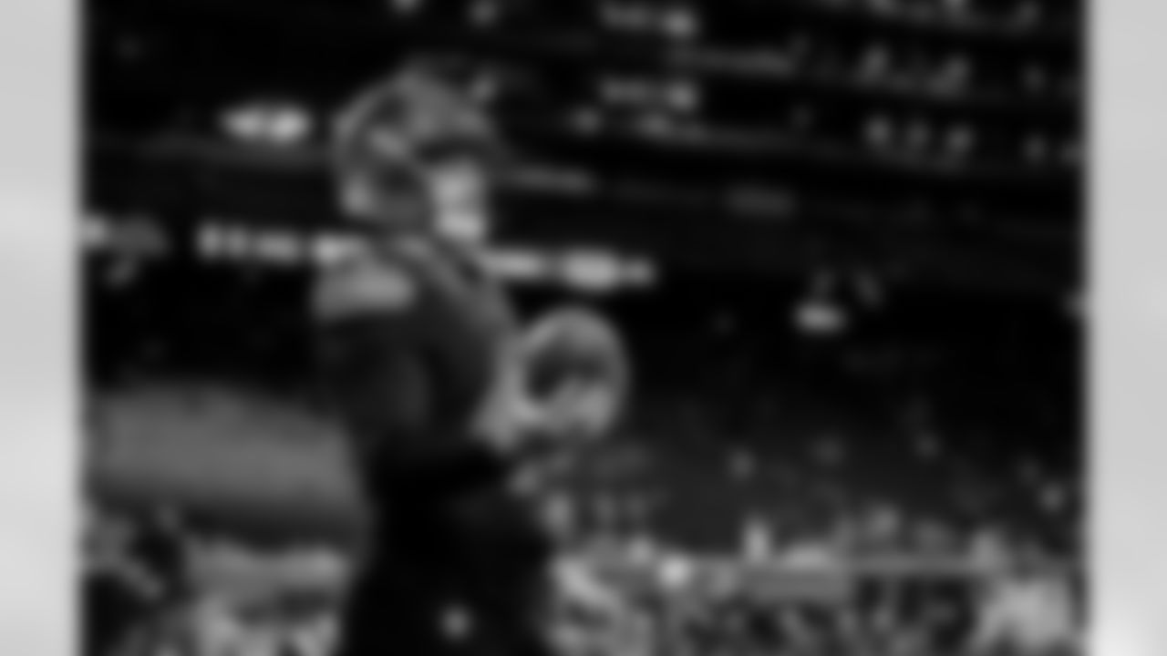 Detroit Lions long snapper Hogan Hatten (49) before to an NFL football game against the New York Giants on Sunday, Nov. 23, 2025 in Detroit. (Jeff Nguyen/Detroit Lions via AP)