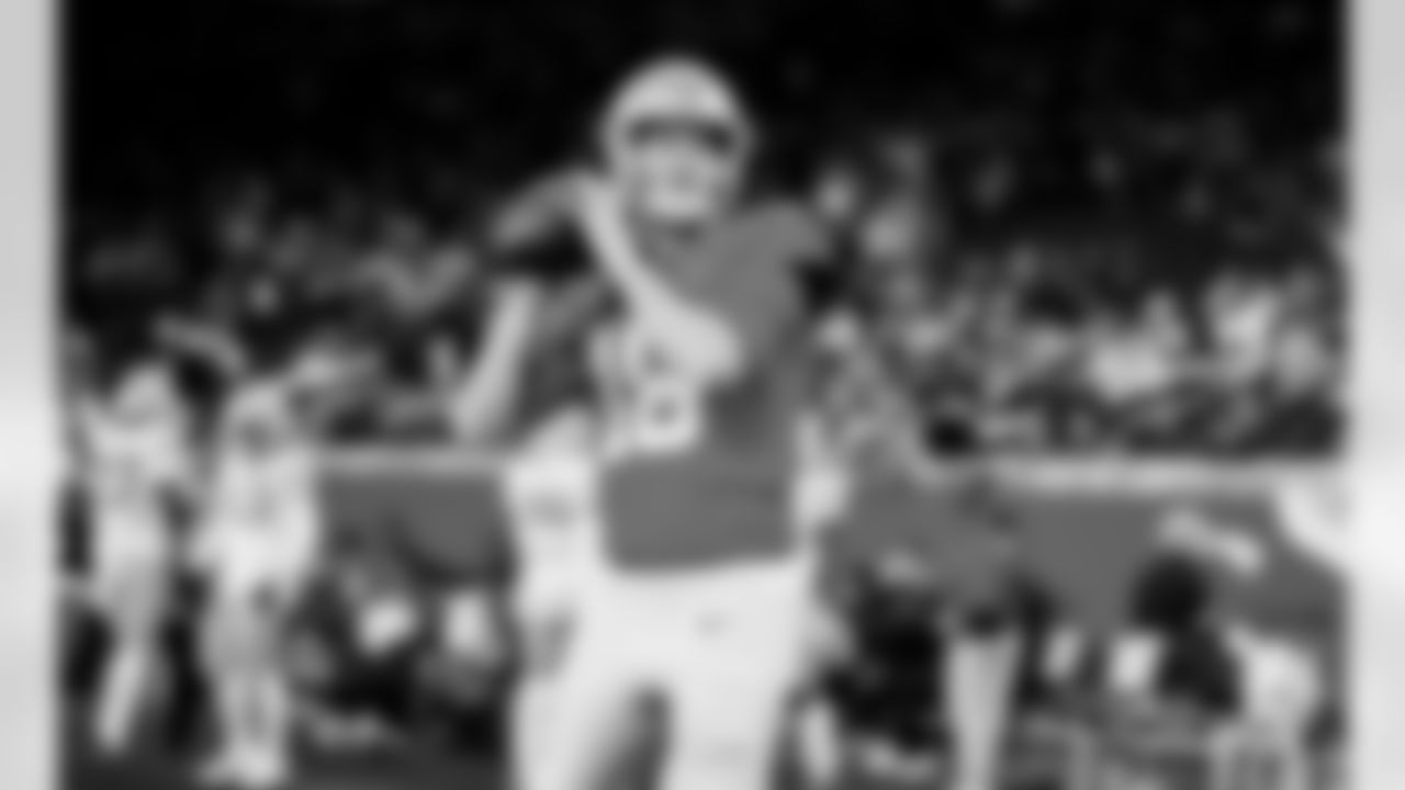 Detroit Lions quarterback Jared Goff (16) before an NFL football game against the Green Bay Packers on Thursday, Nov. 27, 2025 in Detroit. (Jeff Nguyen/Detroit Lions via AP)