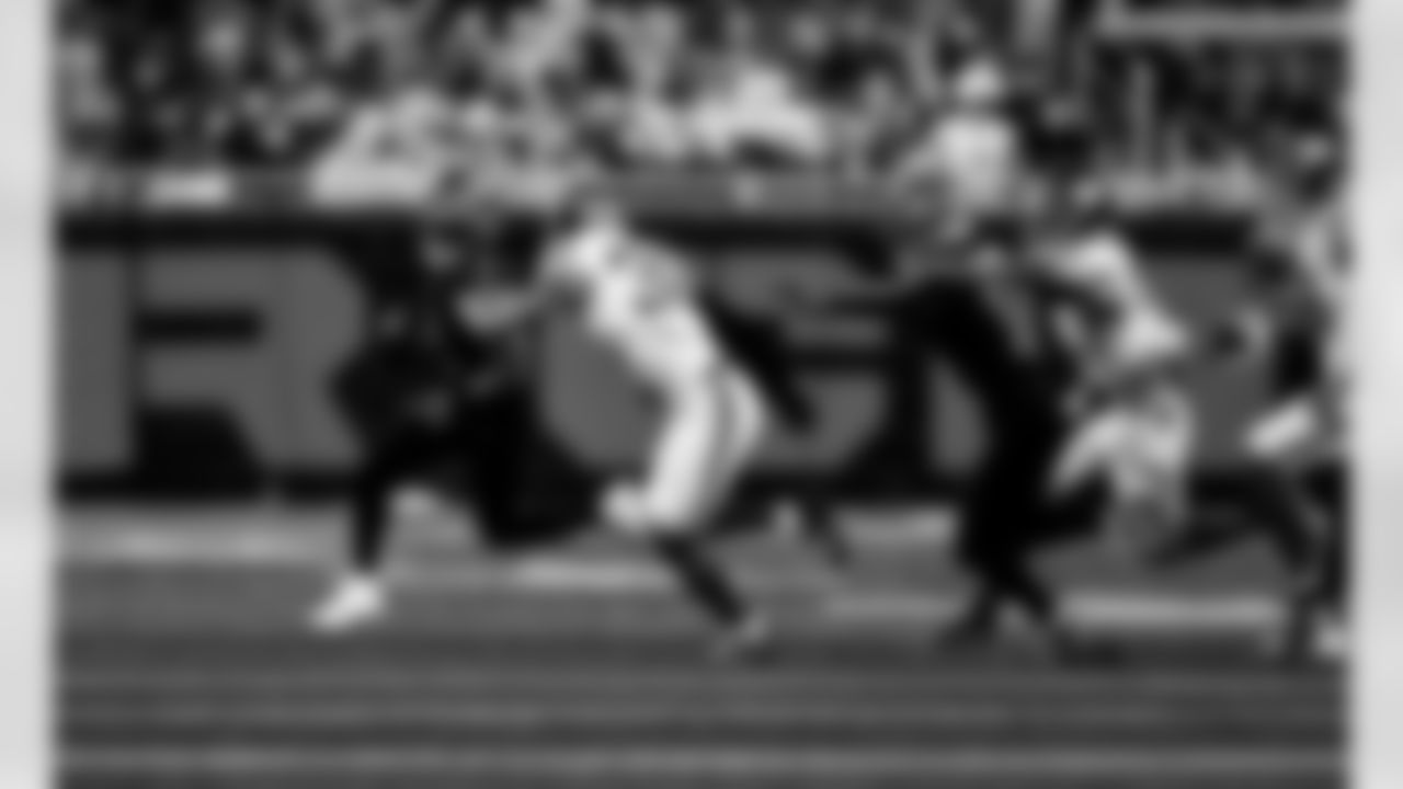 Detroit Lions running back Jahmyr Gibbs (0) and Detroit Lions wide receiver Amon-Ra St. Brown (14) during an NFL football game against the New York Giants on Sunday, Nov. 23, 2025 in Detroit. (Jeff Nguyen/Detroit Lions via AP)