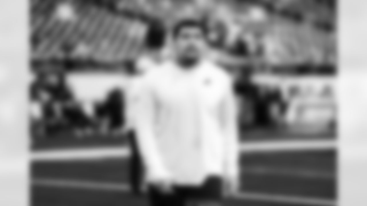 Detroit Lions tackle Penei Sewell (58) before an NFL football game against the Minnesota Vikings on Thursday, Dec. 25, 2025 in Minneapolis. (Jeff Nguyen/Detroit Lions via AP)