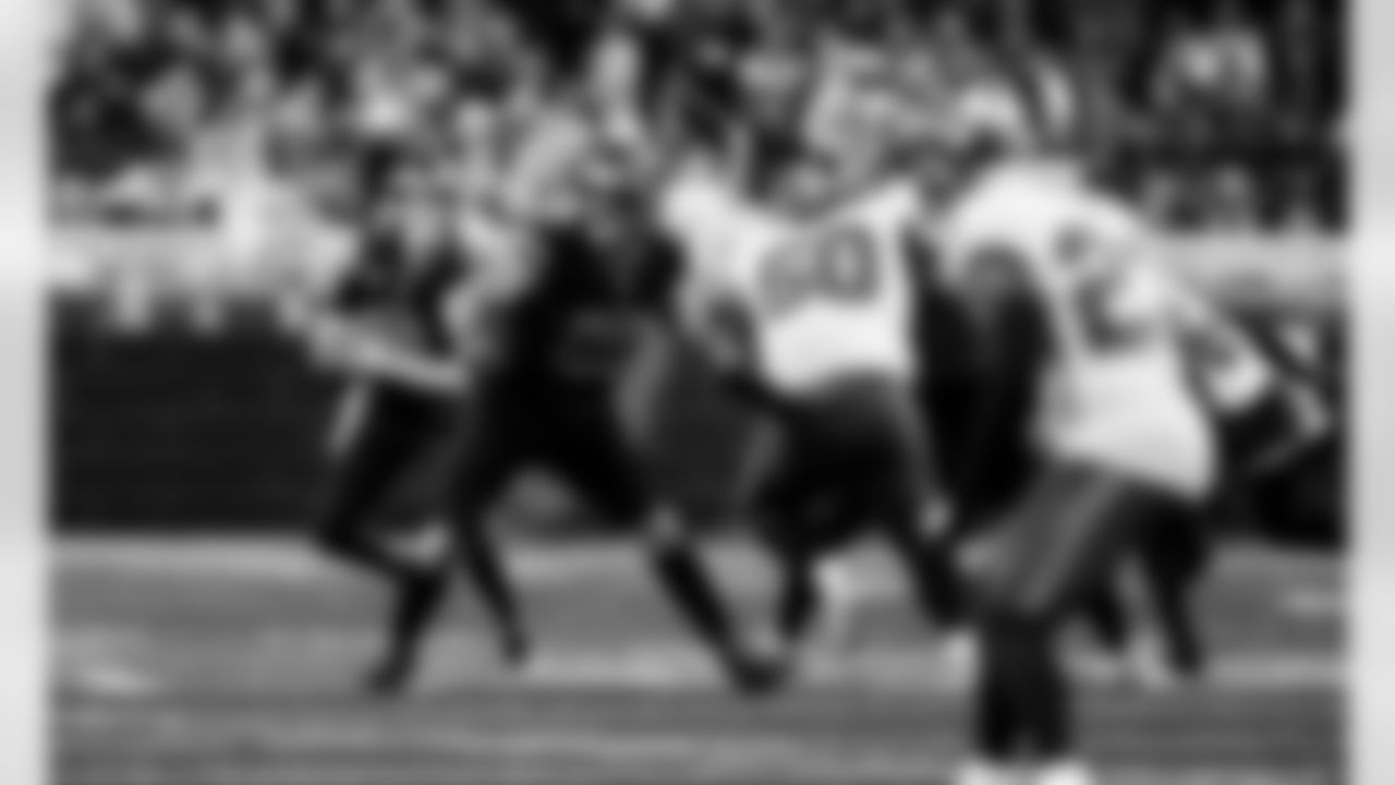 Detroit Lions tackle Taylor Decker (68) and Detroit Lions offensive lineman Graham Glasgow (60) during an NFL football game against the Tampa Bay Buccaneers on Monday, Oct. 20, 2025 in Detroit. (Jeff Nguyen/Detroit Lions via AP)