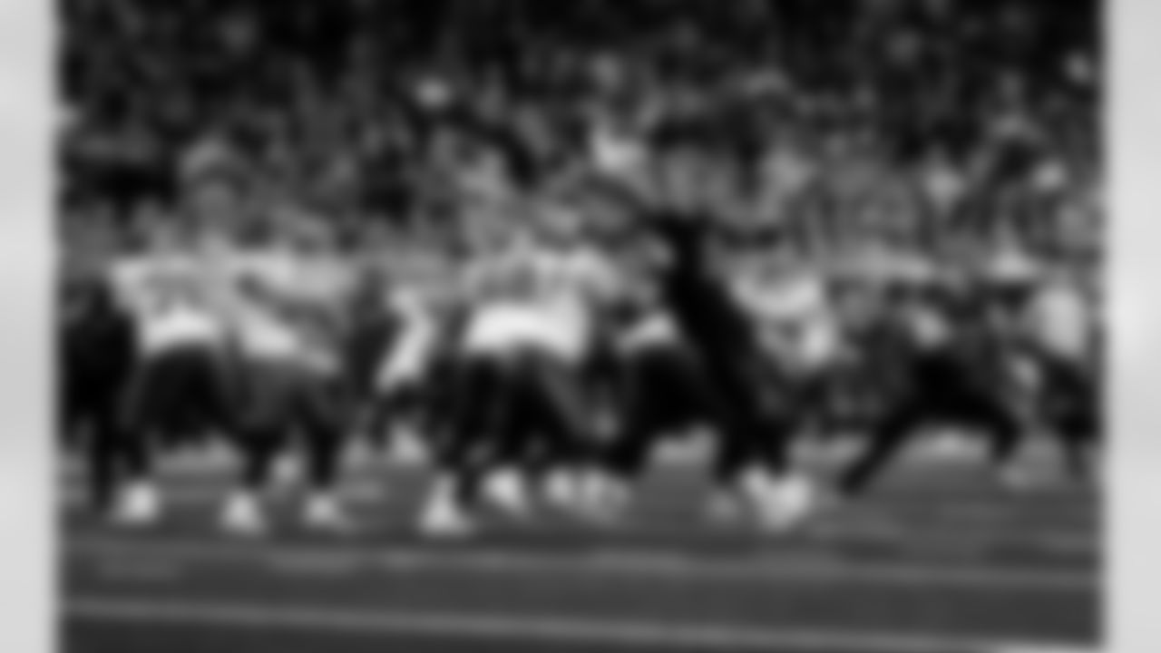 Detroit Lions defensive lineman Alim McNeill (54) deflects a pass during an NFL football game against the Tampa Bay Buccaneers on Monday, Oct. 20, 2025 in Detroit. (Jeff Nguyen/Detroit Lions via AP)