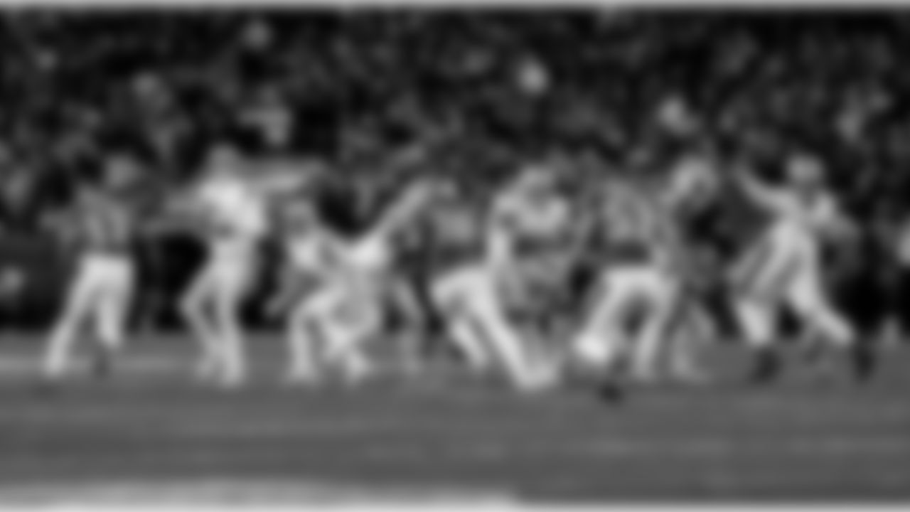 Detroit Lions quarterback Jared Goff (16), Detroit Lions running back David Montgomery (5), Detroit Lions offensive lineman Trystan Colon (57), Detroit Lions offensive lineman Graham Glasgow (60), Detroit Lions guard Kayode Awosika (74), and Detroit Lions tackle Taylor Decker (68) during an NFL football game against the Philadelphia Eagles on Sunday, Nov. 16, 2025 in Philadelphia. (Jeff Nguyen/Detroit Lions via AP)