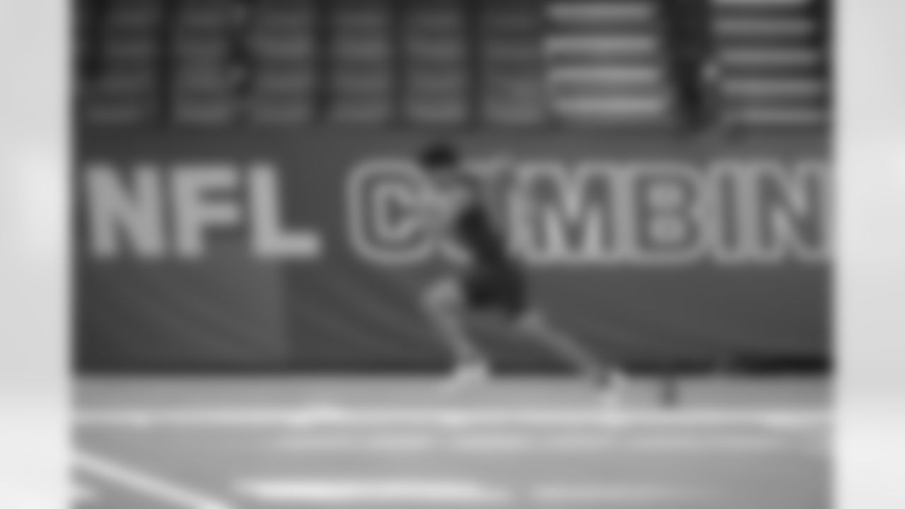 San Diego State defensive back Chris Johnson (17) runs the 40-yard dash at the NFL football scouting combine in Indianapolis, Friday, Feb. 27, 2026. (AP Photo/Julio Cortez)