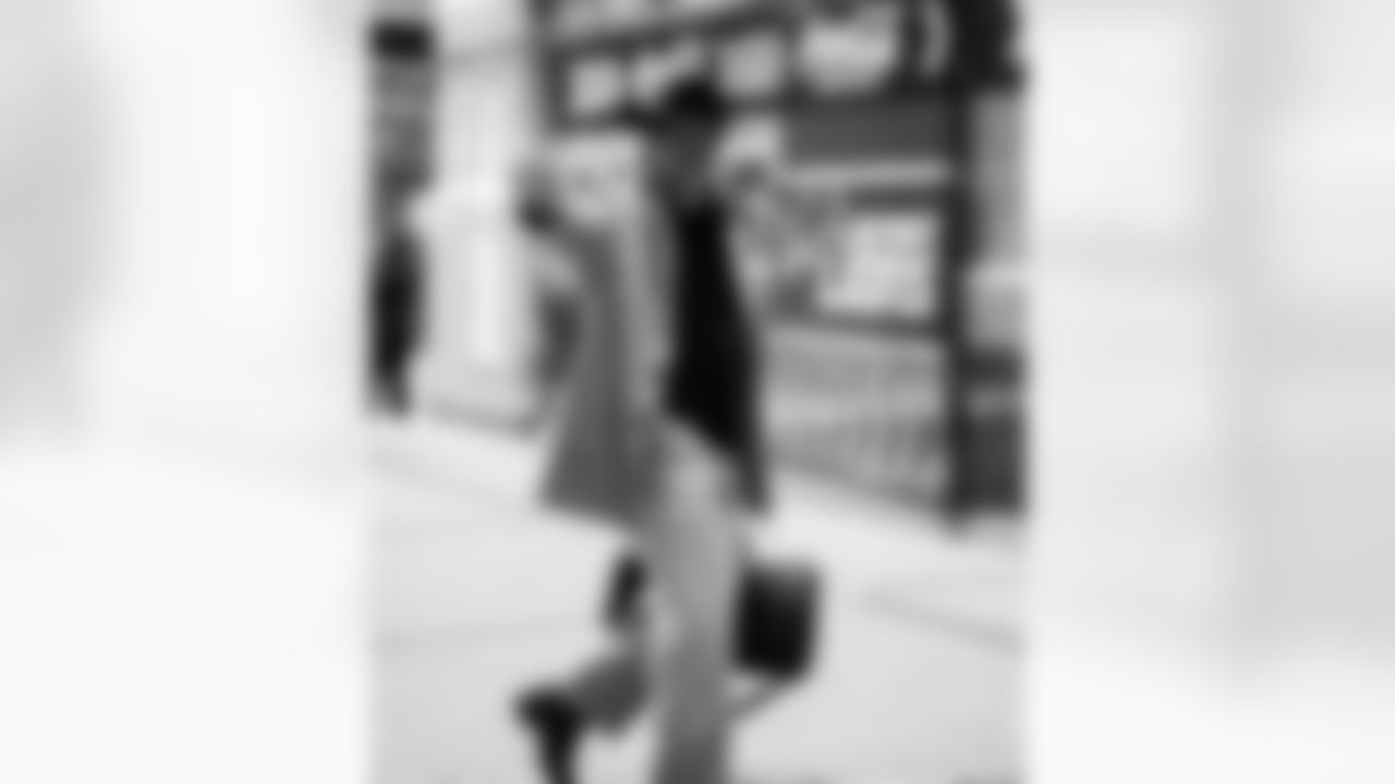 Detroit Lions linebacker Malcolm Rodriguez (44) arrives to an NFL football game against the Green Bay Packers on Thursday, Nov. 27, 2025 in Detroit. (Jeff Nguyen/Detroit Lions via AP)